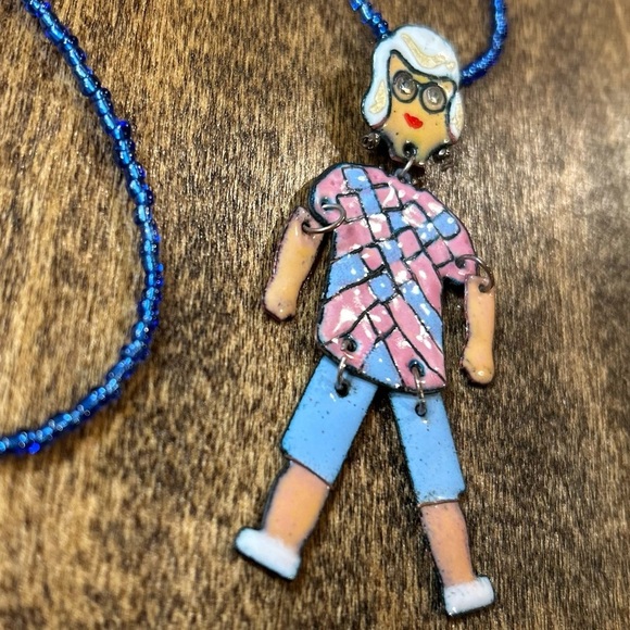 Lola Was Once a Showgirl Old Lady Pendant Necklace Hand Painted - Picture 12 of 12